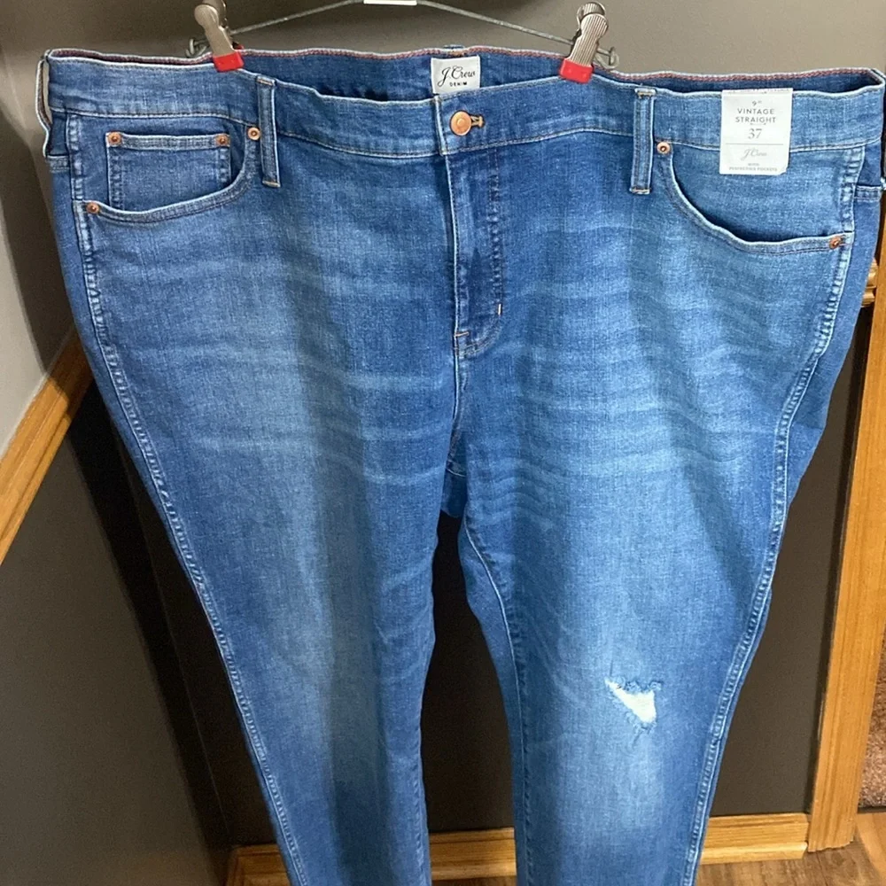 J. Crew vintage straight lightly distressed jeans with frayed hemline size 37